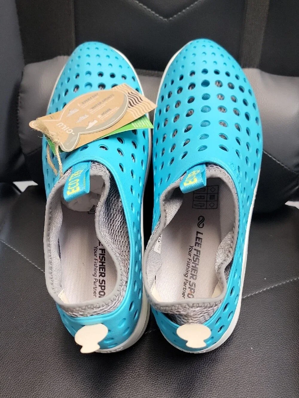 Kids Lightweight Aqua Blue Slip-On Water Shoes with Pull Tab